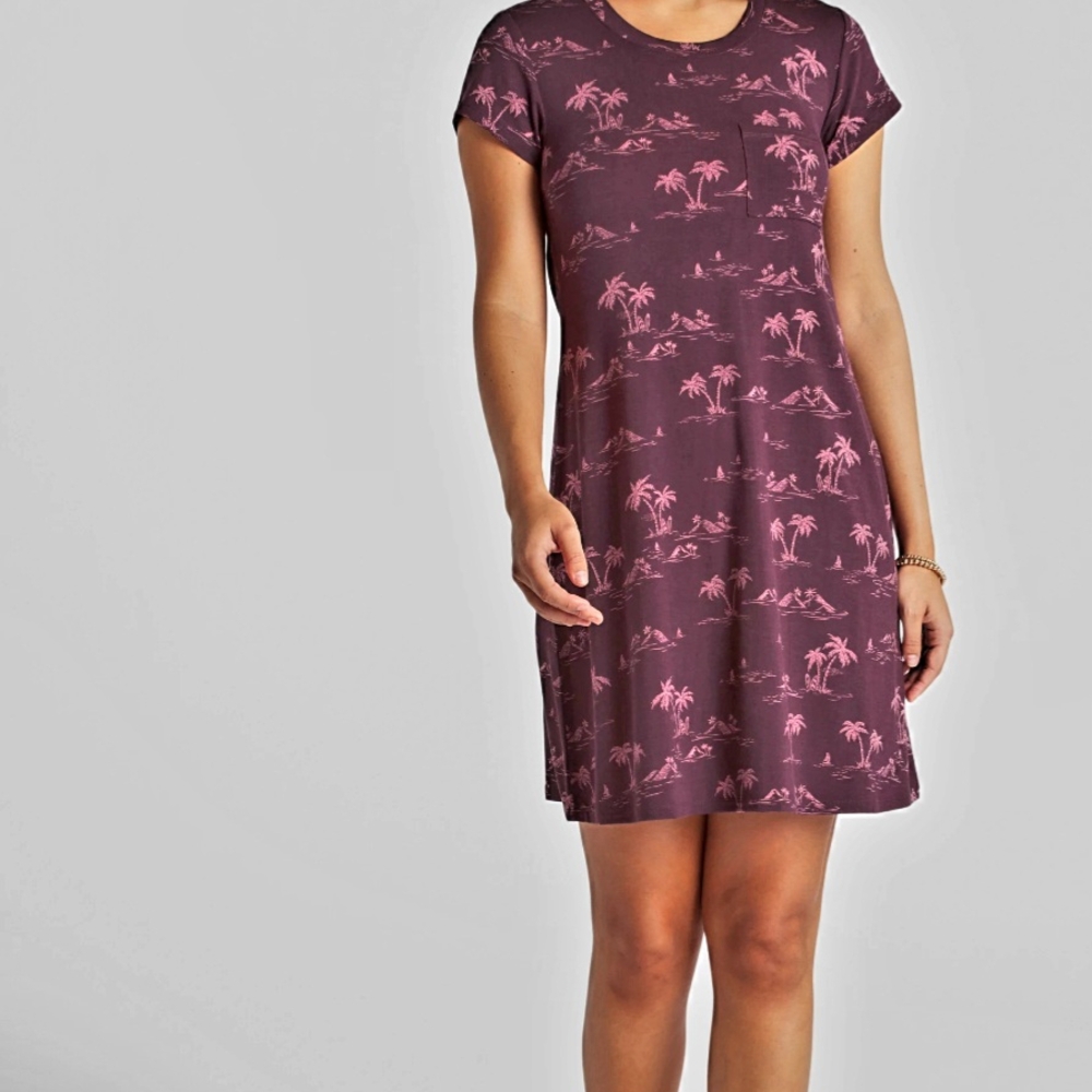 Market & Spruce Purple Tropical Palm Tree Print Knit Tee Shirt Mini Dress Medium
